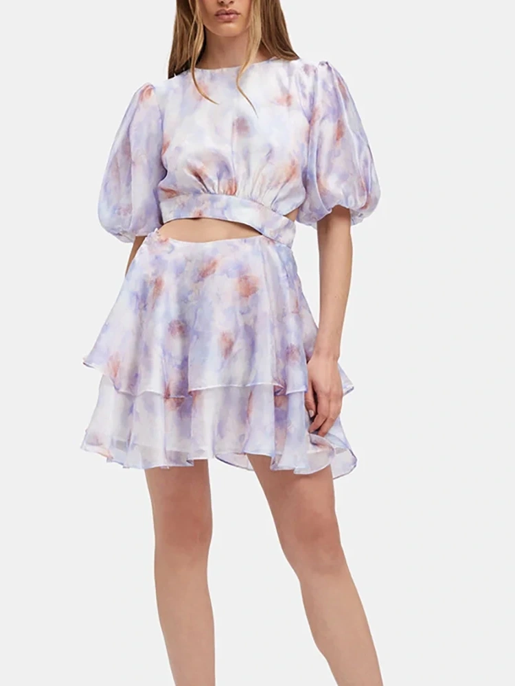 Summer Short Sleeve Bohemian Print Mini Dress