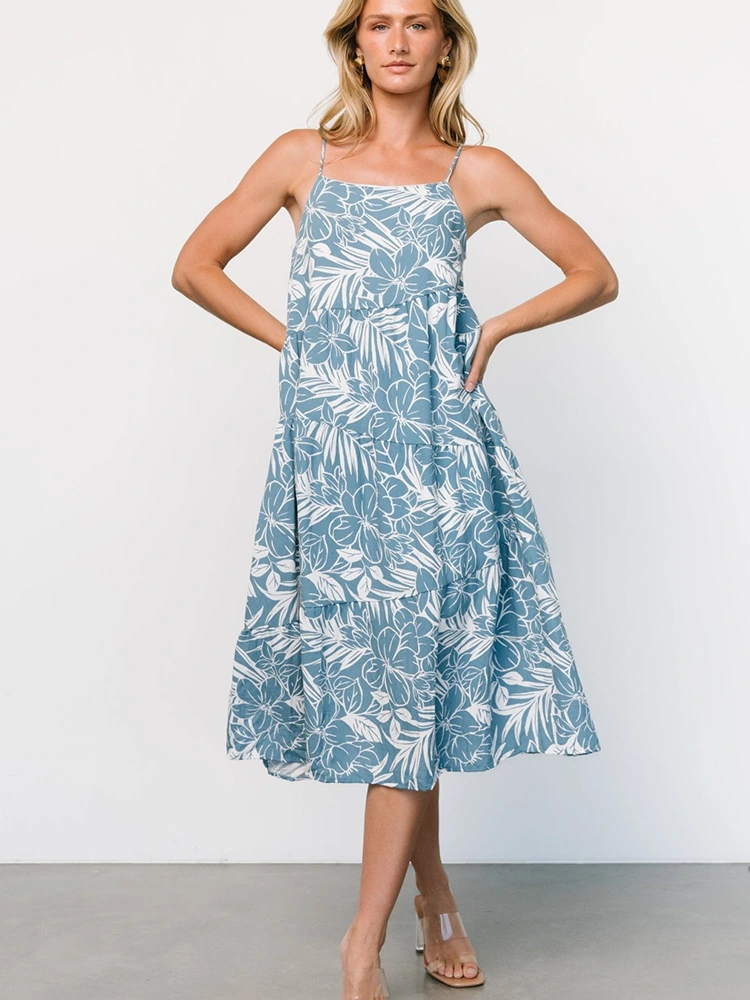 Floral Print Midi Sleeveless Slip Dress