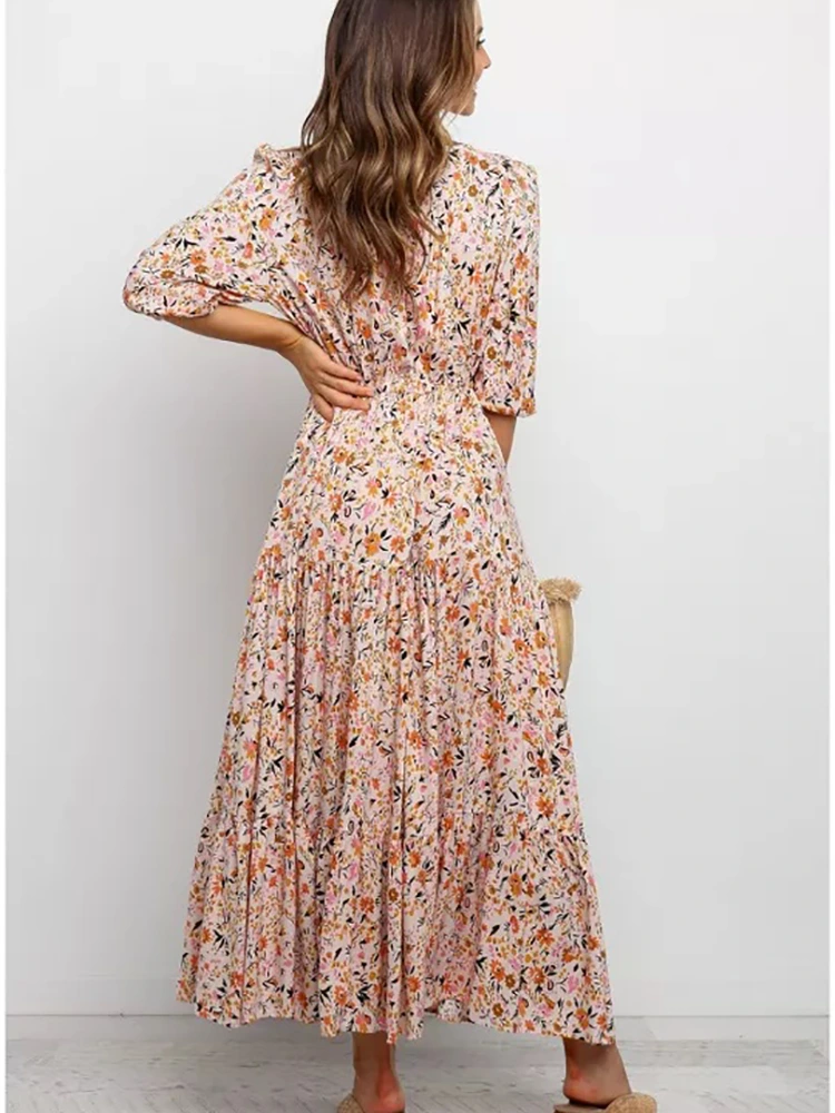 Summer Printed V-Neck Long Dress